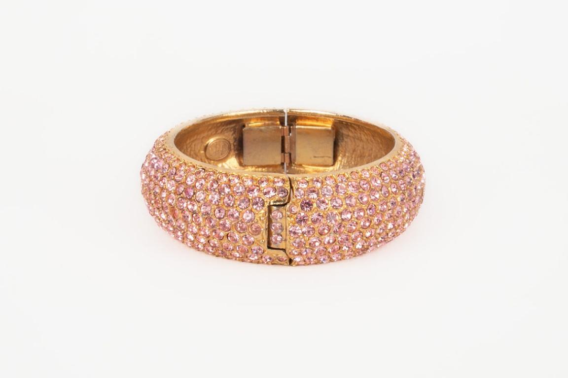 Christian Dior Bracelet with Pink Rhinestones In Excellent Condition In SAINT-OUEN-SUR-SEINE, FR