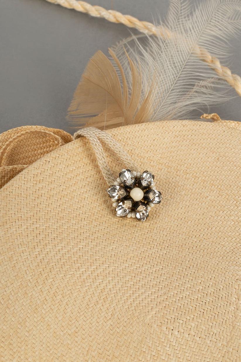 Beige Christian Dior Braided Straw, Feathers and Rhinestones Evening Clutch For Sale