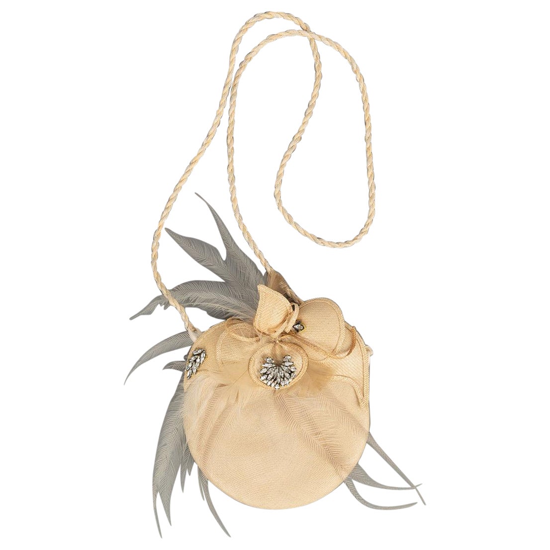 Bolso de noche Christian Dior de paja trenzada, plumas y strass