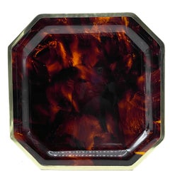 Christian Dior Brass and Faux Tortoise Octagonal Tray, 1970s