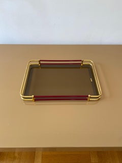 Christian Dior Brass Gold Glass Serving Tray Table Hollywood Regency 1970s