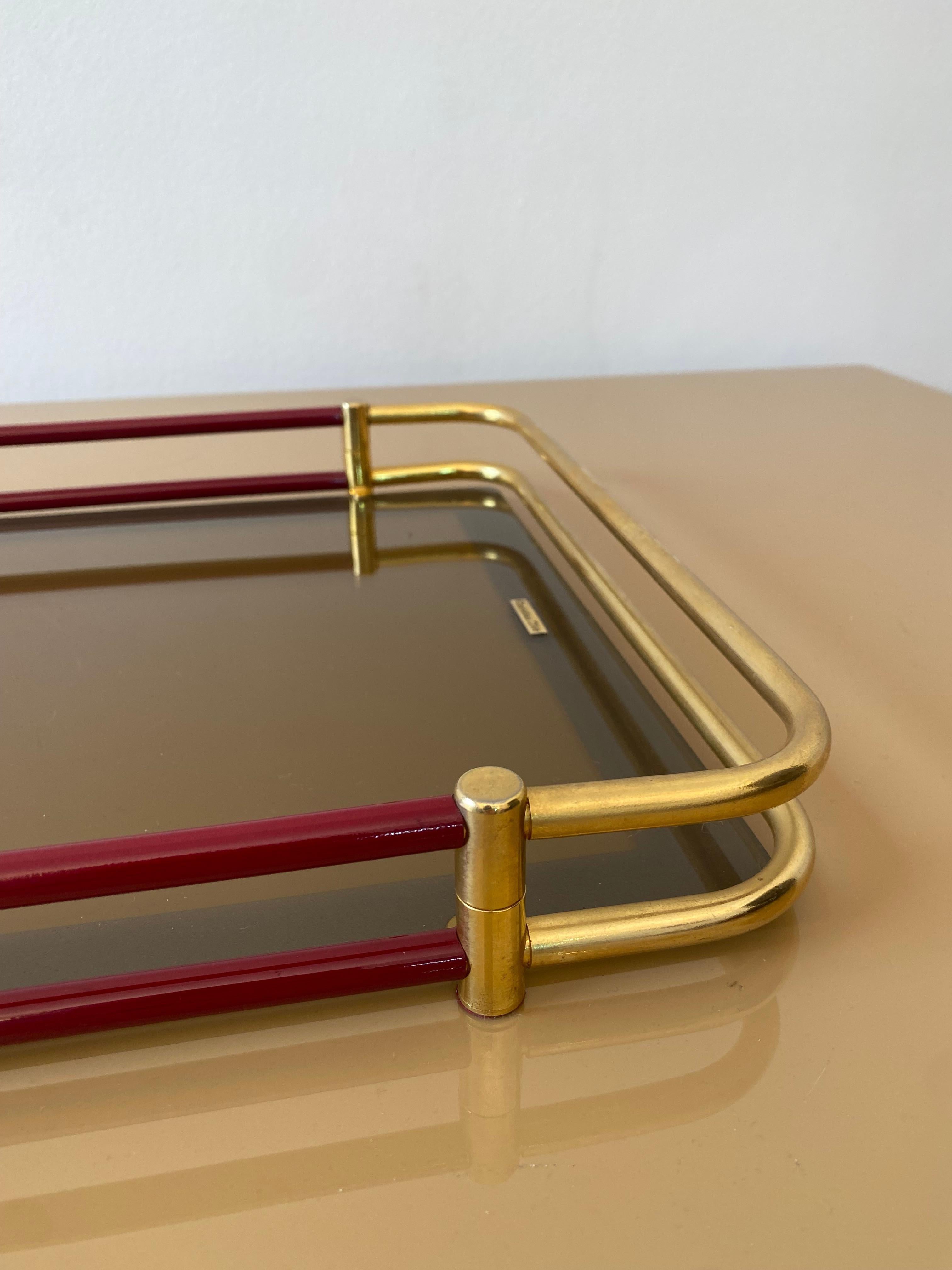 Christian Dior Serviertablett-Tisch aus Messing und Goldglas, Hollywood Regency, 1970er Jahre (Französisch) im Angebot
