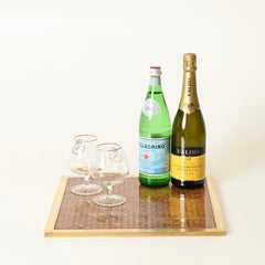 Plateau de centre de table Christian Dior en laiton, lucite et paille de Vienne, Italie, années 1970