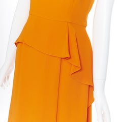 CHRISTIAN DIOR bright orange 100% silk cascade peplum cocktail dress  FR36 S
