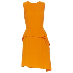 CHRISTIAN DIOR bright orange 100% silk cascade peplum cocktail dress  FR36 S