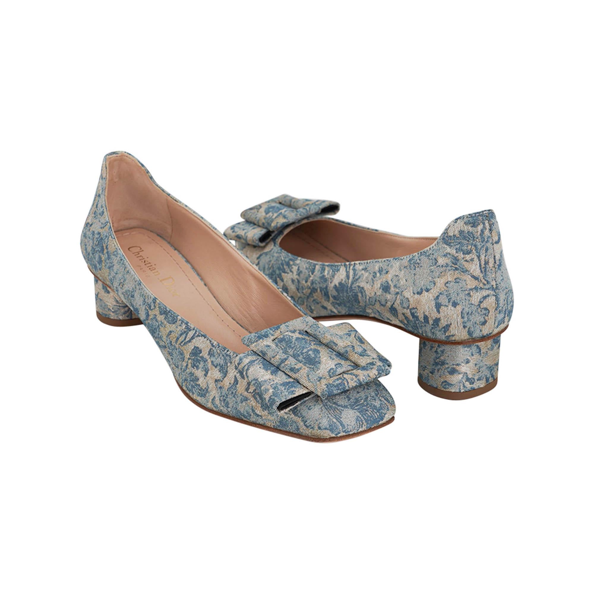 Gray Christian Dior Brocart Lurex Dior Idylle 35mm Pumps Canard 37.5 For Sale