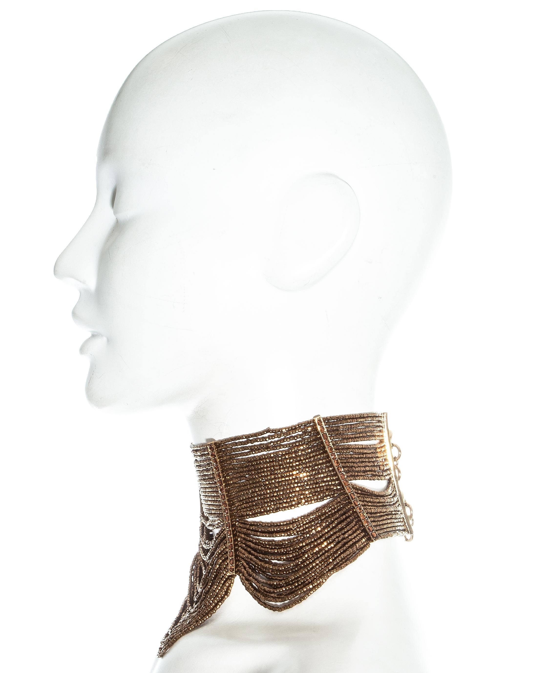 Christian Dior bronze beaded choker, bracelet and earrings set, ss 1999 In New Condition In London, GB