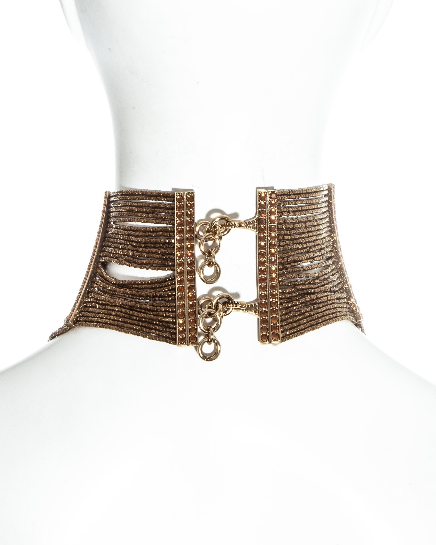 Women's Christian Dior bronze beaded choker, bracelet and earrings set, ss 1999