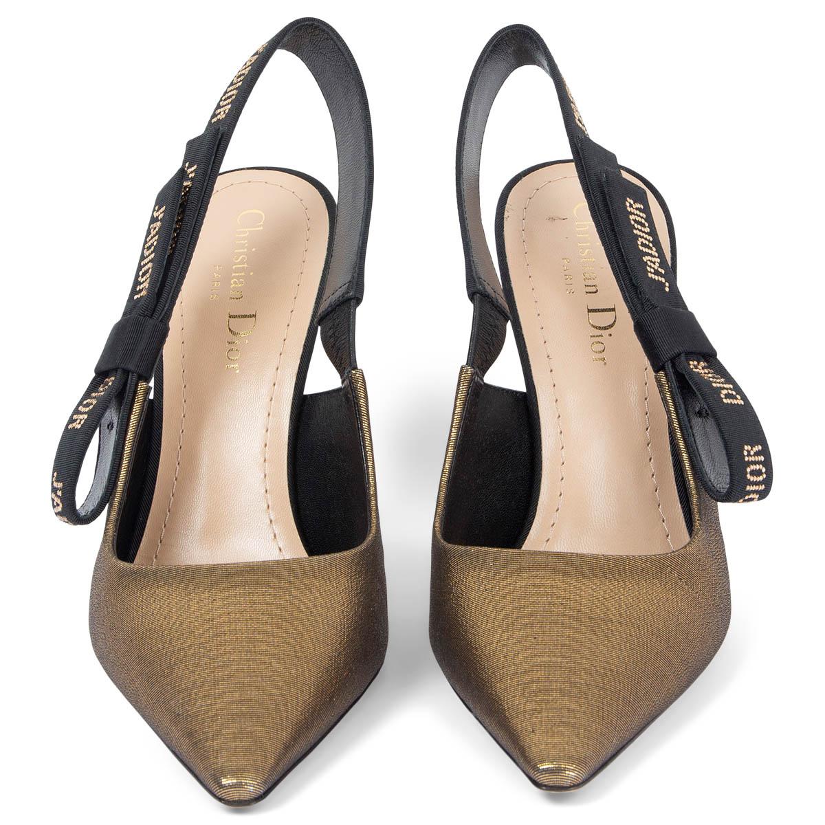 100% authentic Christian Dior JADIOR pumps in metallic bronze grosgrain fabric with black grosgrain comma heel and flat bow ribbon with J'ADIOR rhinestone embellishment. Brand new. Come with dust bag. 

Measurements
Imprinted Size	37.5
Shoe