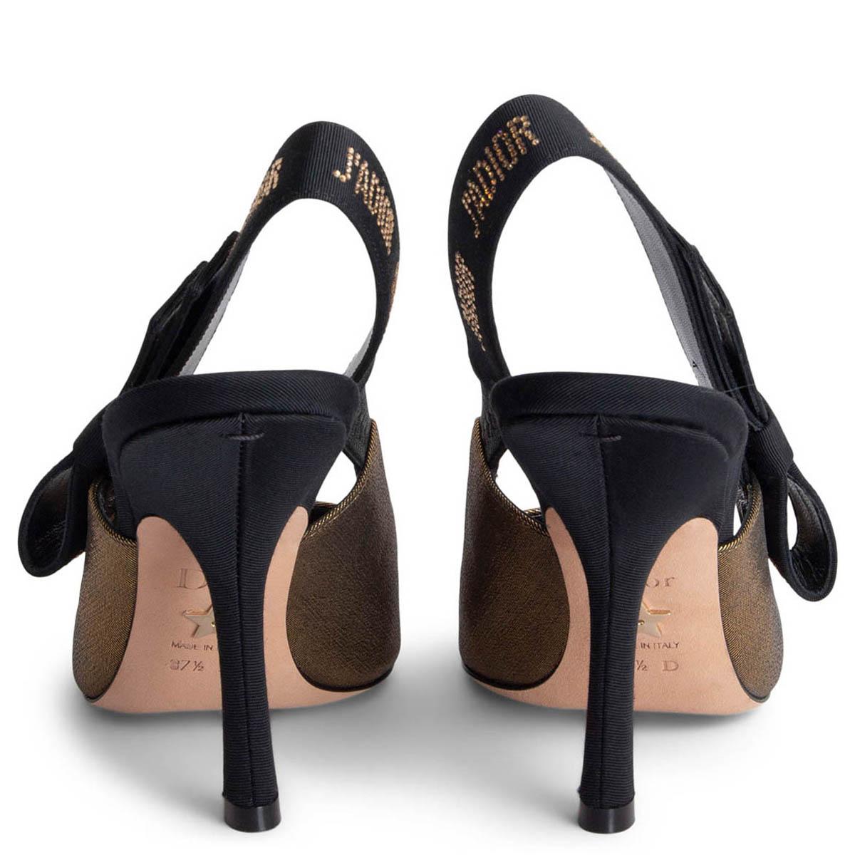 Women's CHRISTIAN DIOR bronze grosgrain J'ADIOR STRASS POINTED Slingbacks Shoes 37.5