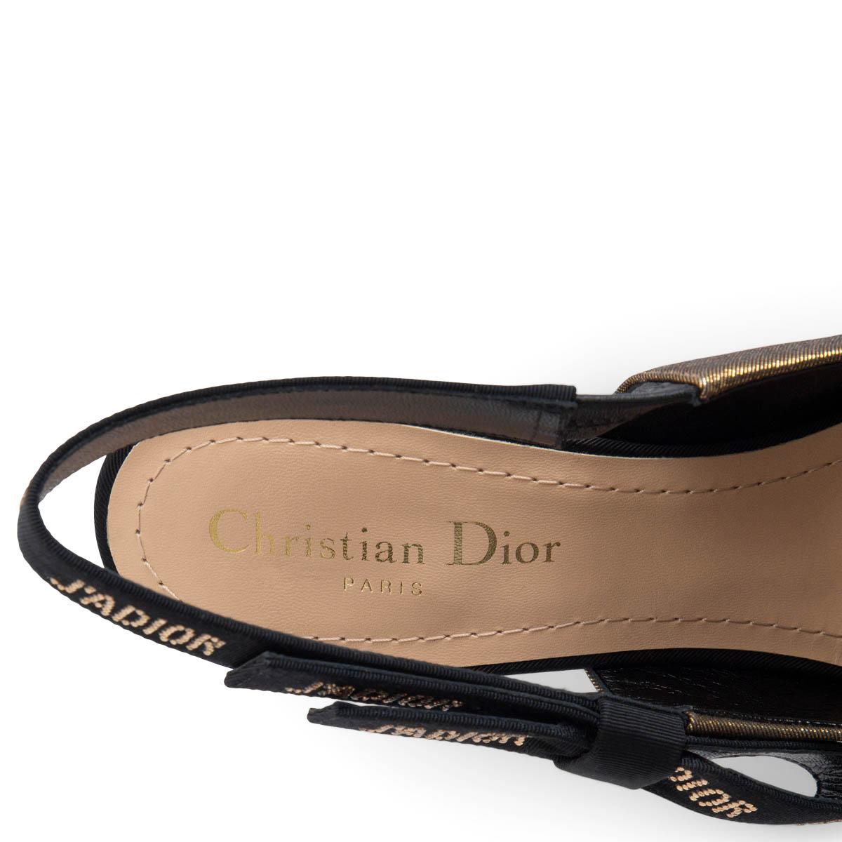 CHRISTIAN DIOR bronze grosgrain J'ADIOR STRASS POINTED Slingbacks Shoes 37.5 2