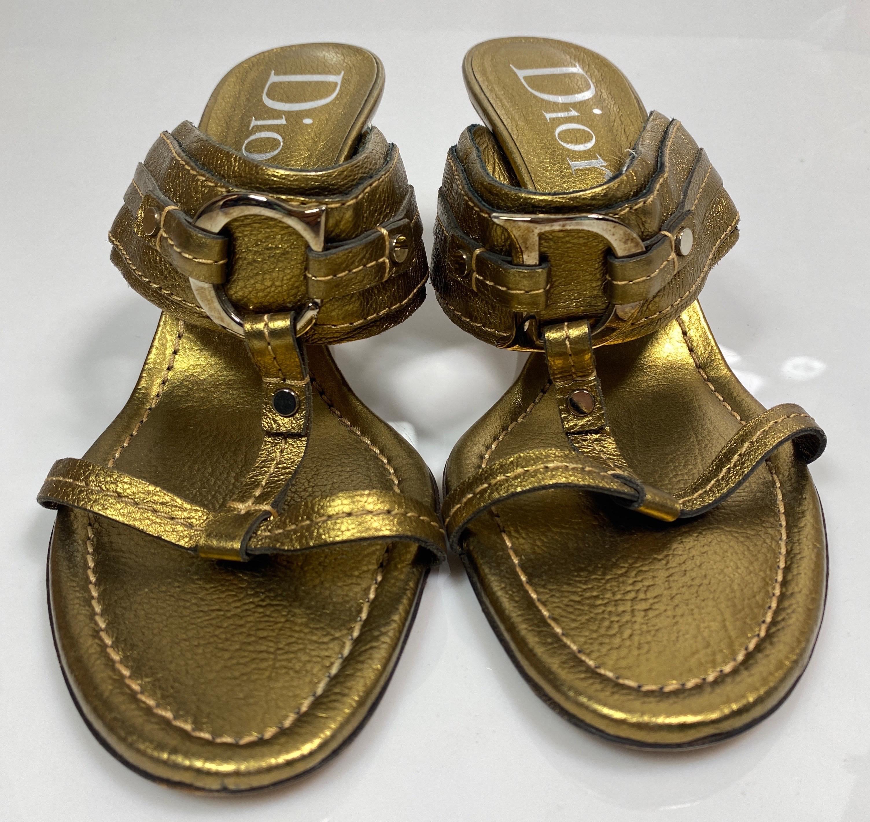 Brown Christian Dior Bronze Leather Sandal -Size 38