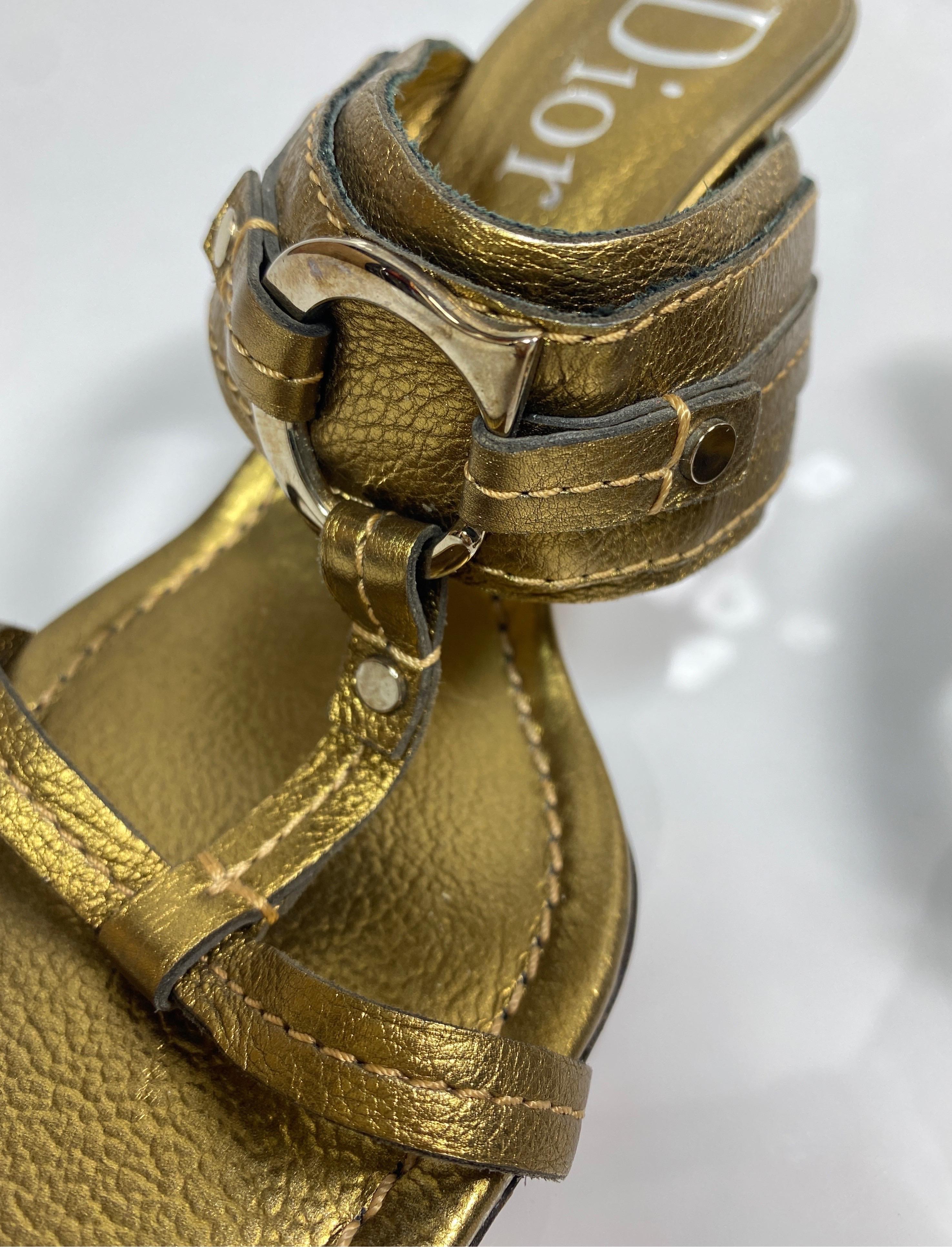 Women's Christian Dior Bronze Leather Sandal -Size 38