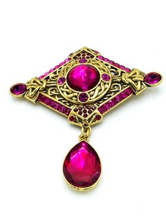 BROCHE CHRISTIAN DIOR metal dorado y color rosa strass , Francia