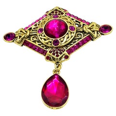 Vintage CHRISTIAN DIOR BROOCH gold-plated metal and pink colored  rhinestones , France