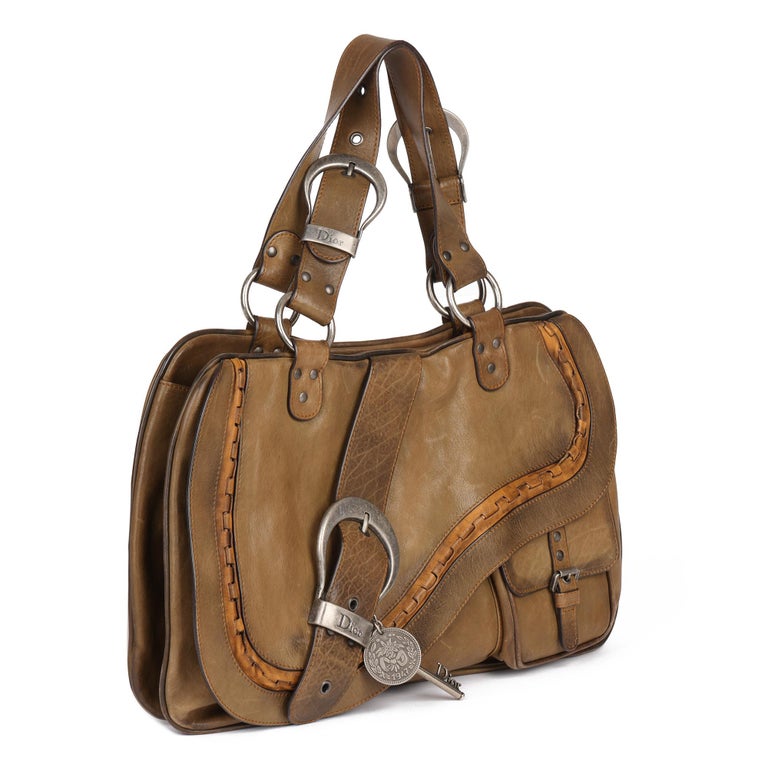 Christian Dior Brown Aged Calfskin Leather Gaucho Double Saddle Bag at  1stDibs