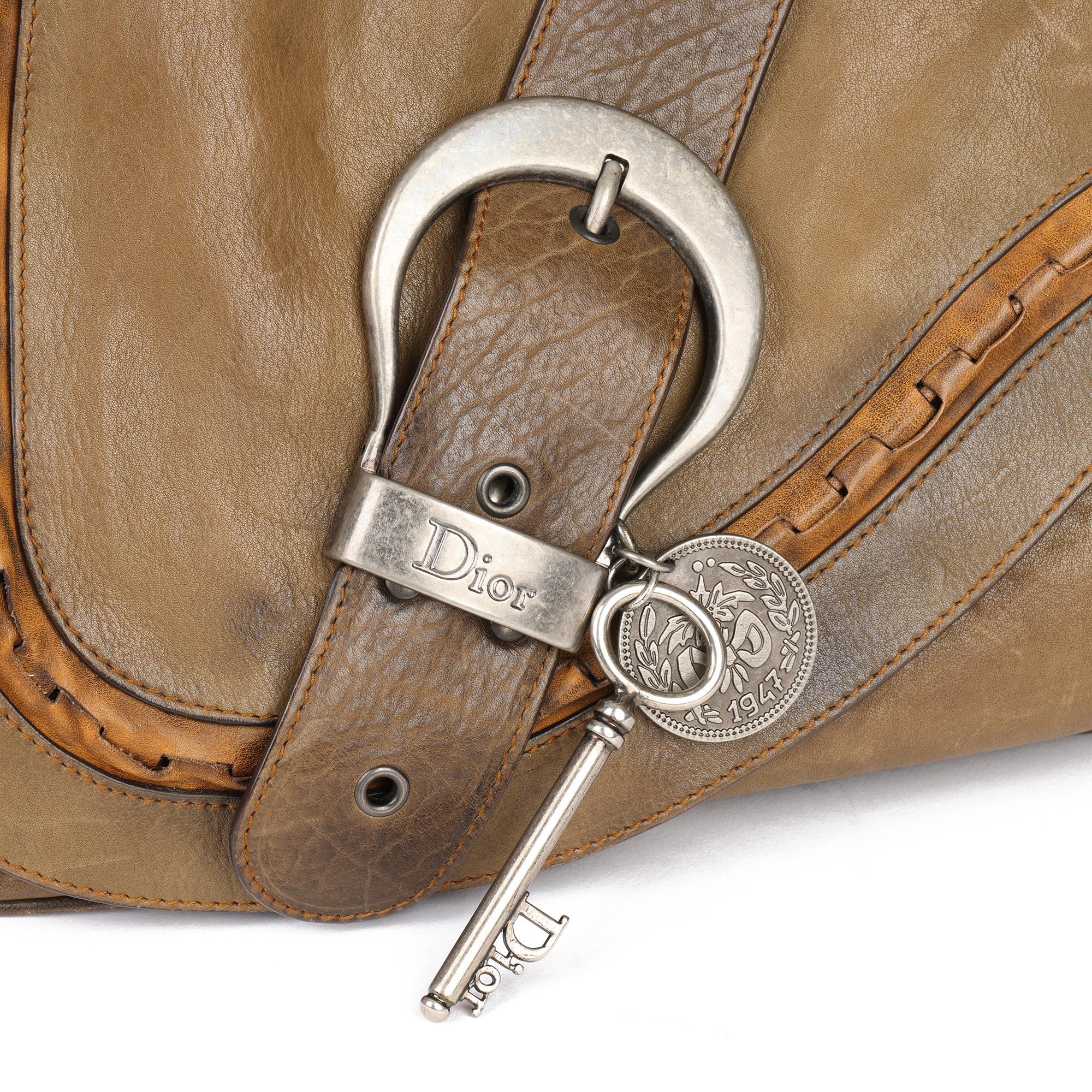 Christian Dior Brown Aged Calfskin Leather Gaucho Double Saddle Bag In Good Condition In Bishop's Stortford, Hertfordshire