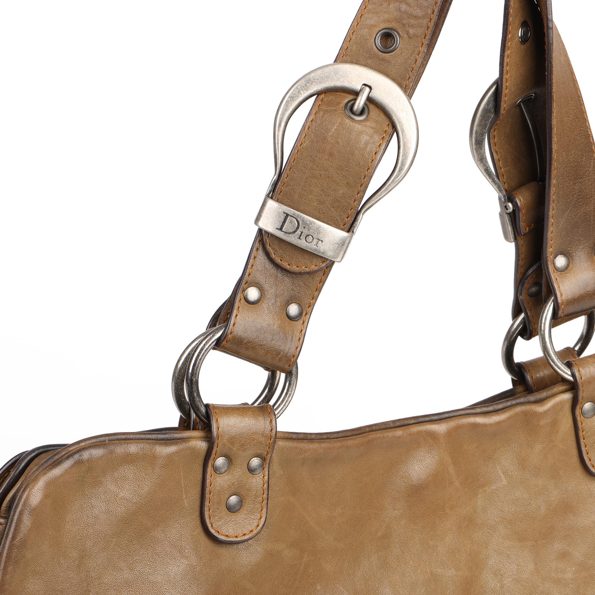 Women's Christian Dior Brown Aged Calfskin Leather Gaucho Double Saddle Bag