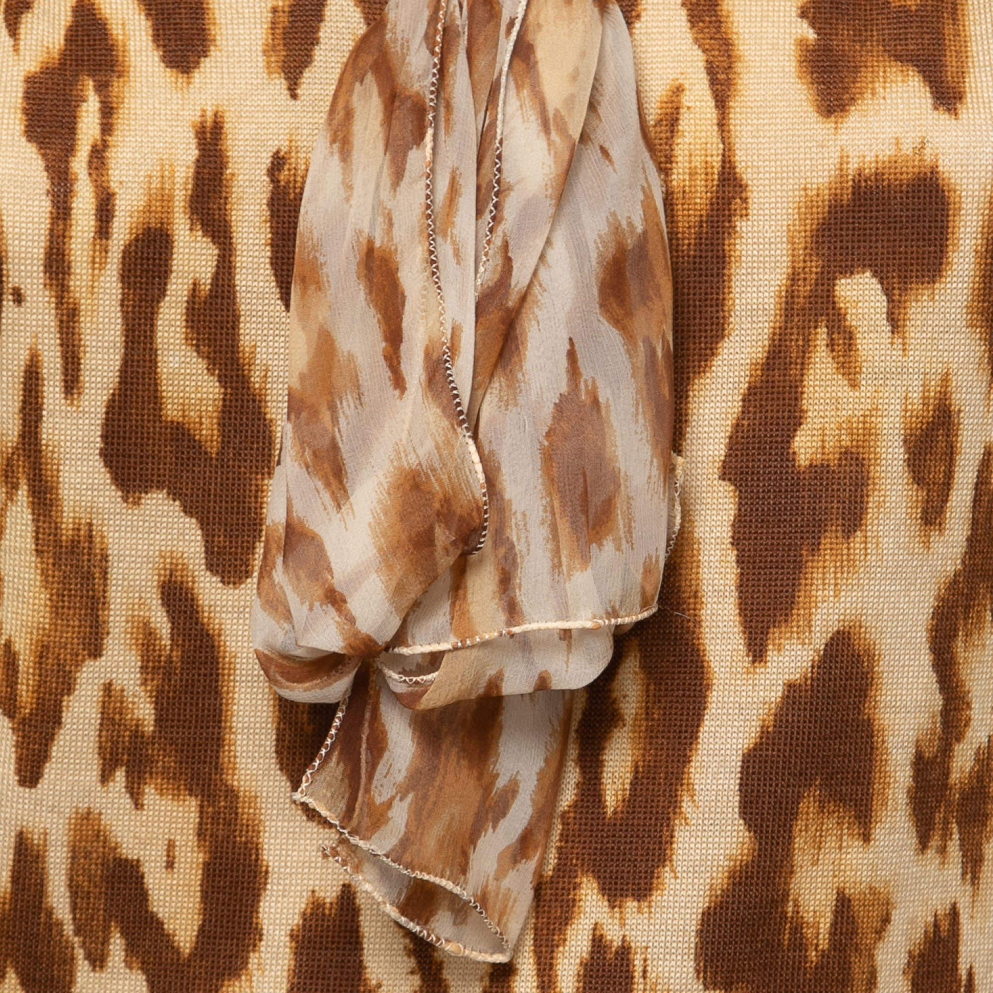 Christian Dior Brown Animal Print Knit Top L In New Condition For Sale In Dubai, Al Qouz 2