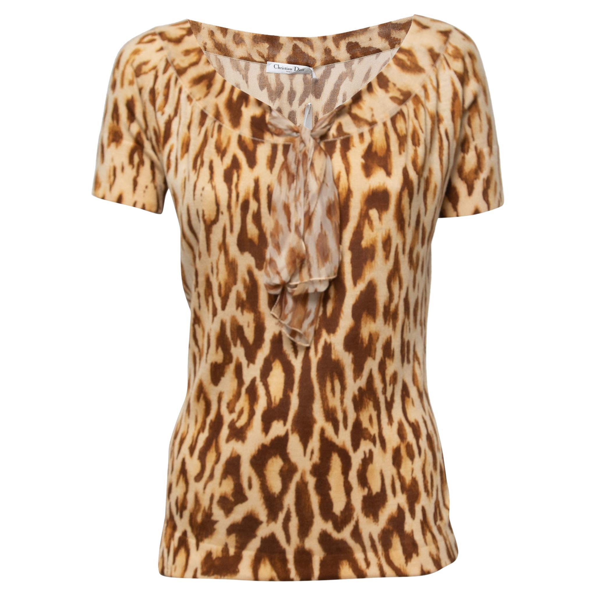 Christian Dior Brown Animal Print Knit Top L