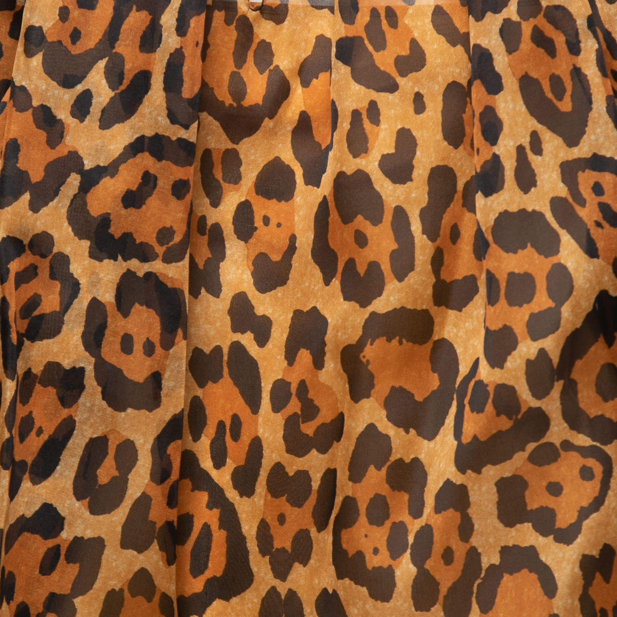 Christian Dior Brown Animal Print Silk Top & Pants Set L 1