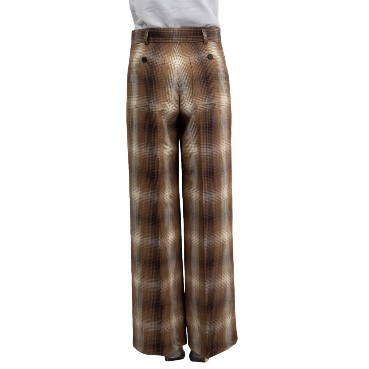 Brown CHRISTIAN DIOR brown beige wool 2020 PLAID CHECK WIDE LEG Pants 36 XS For Sale