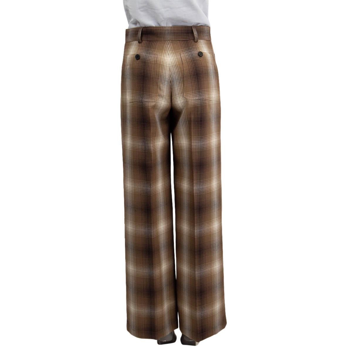 Brown CHRISTIAN DIOR brown beige wool 2020 PLAID CHECK WIDE LEG Pants 36 XS