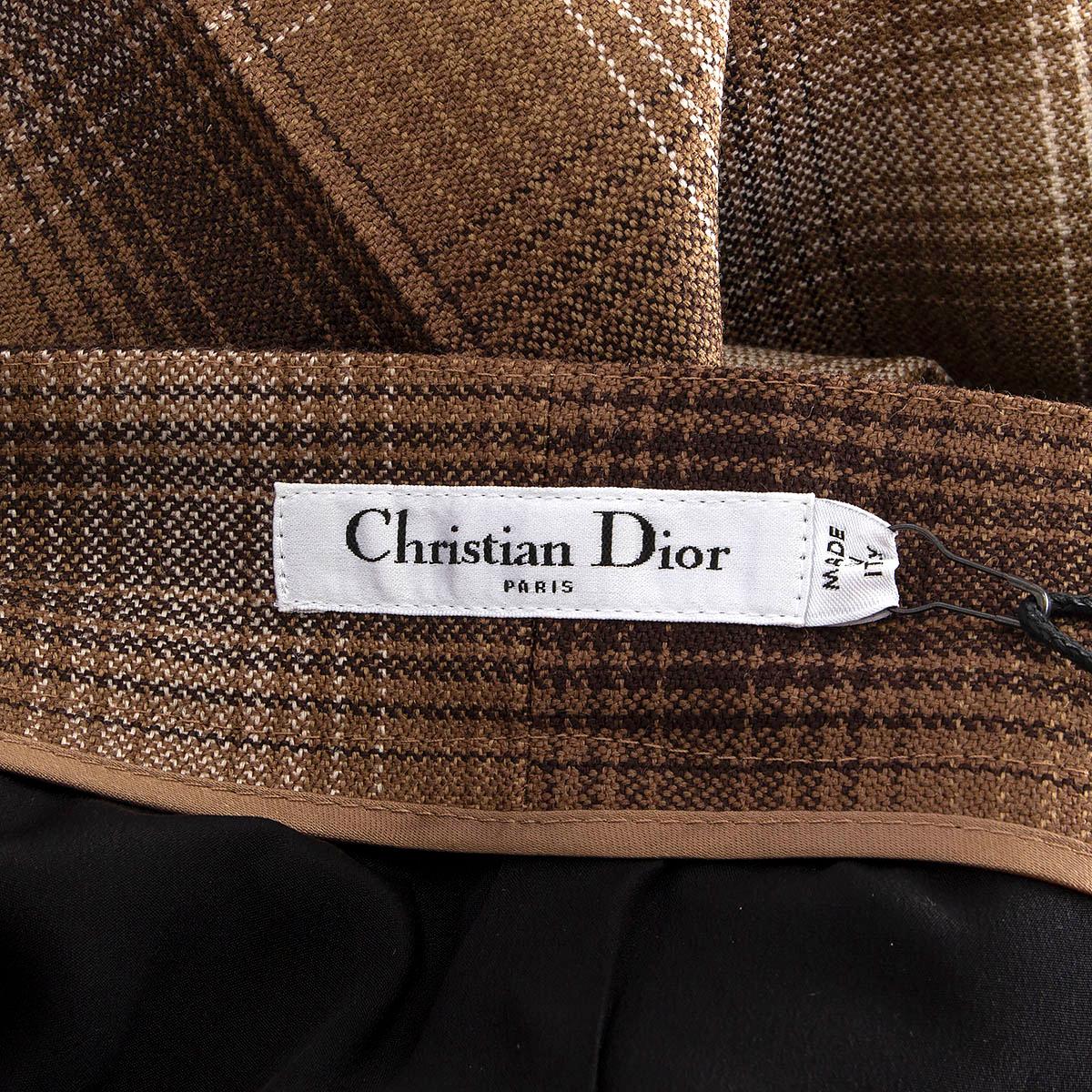 CHRISTIAN DIOR brown beige wool 2020 PLAID CHECK WIDE LEG Pants 36 XS 1