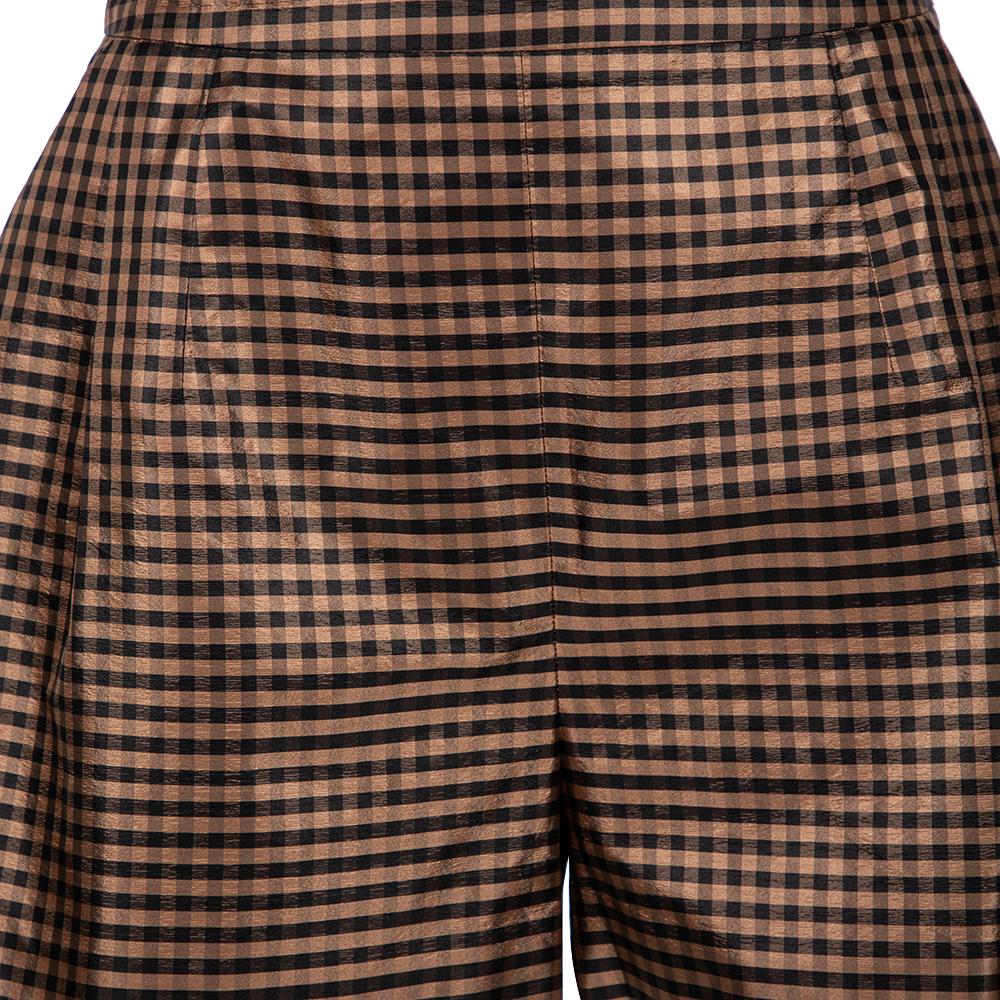 Women's Christian Dior Brown & Black Checkered Silk Shorts S