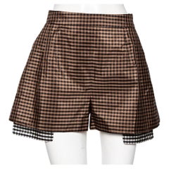 Christian Dior Braun-schwarz karierte Seiden Shorts S