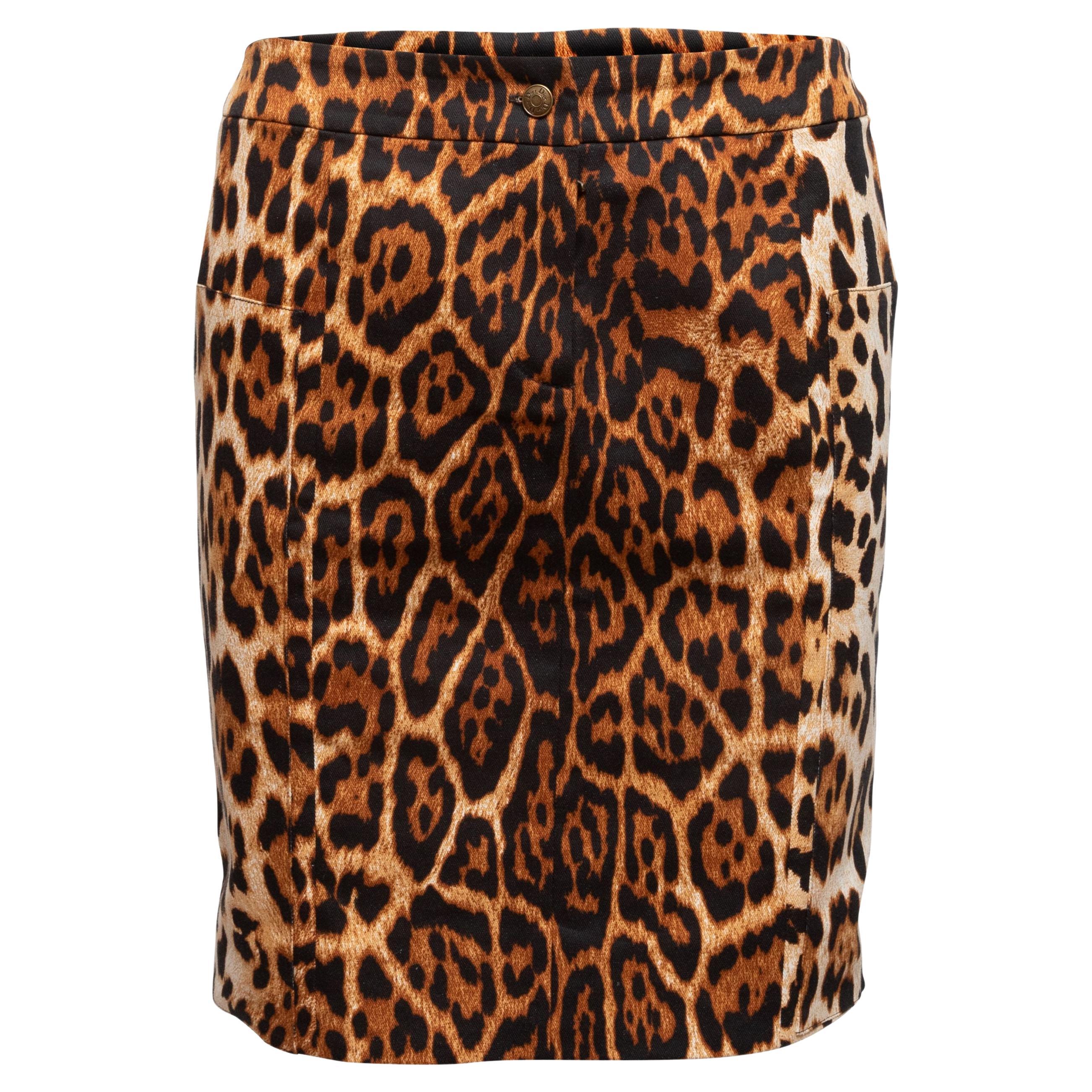 Christian Dior Brown & Black Leopard Print Skirt