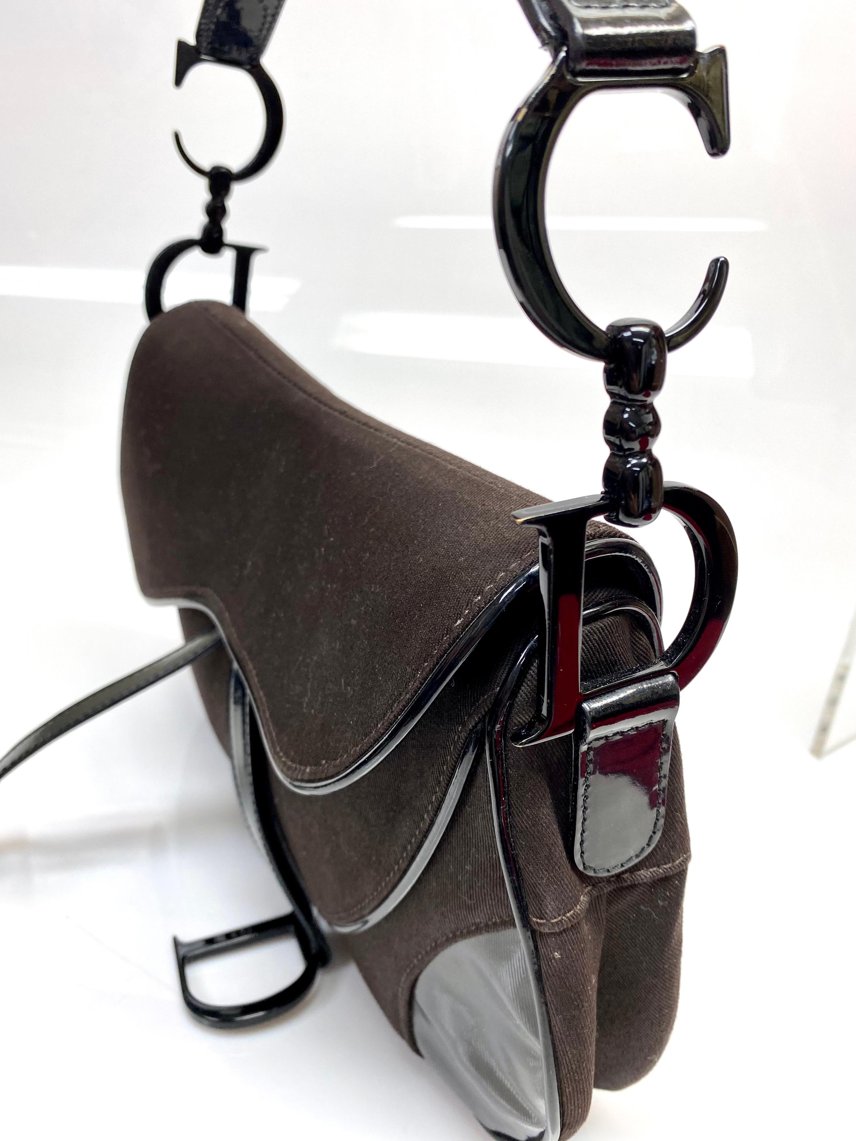 Christian Dior Brown/Black Patent Saddle bag 6