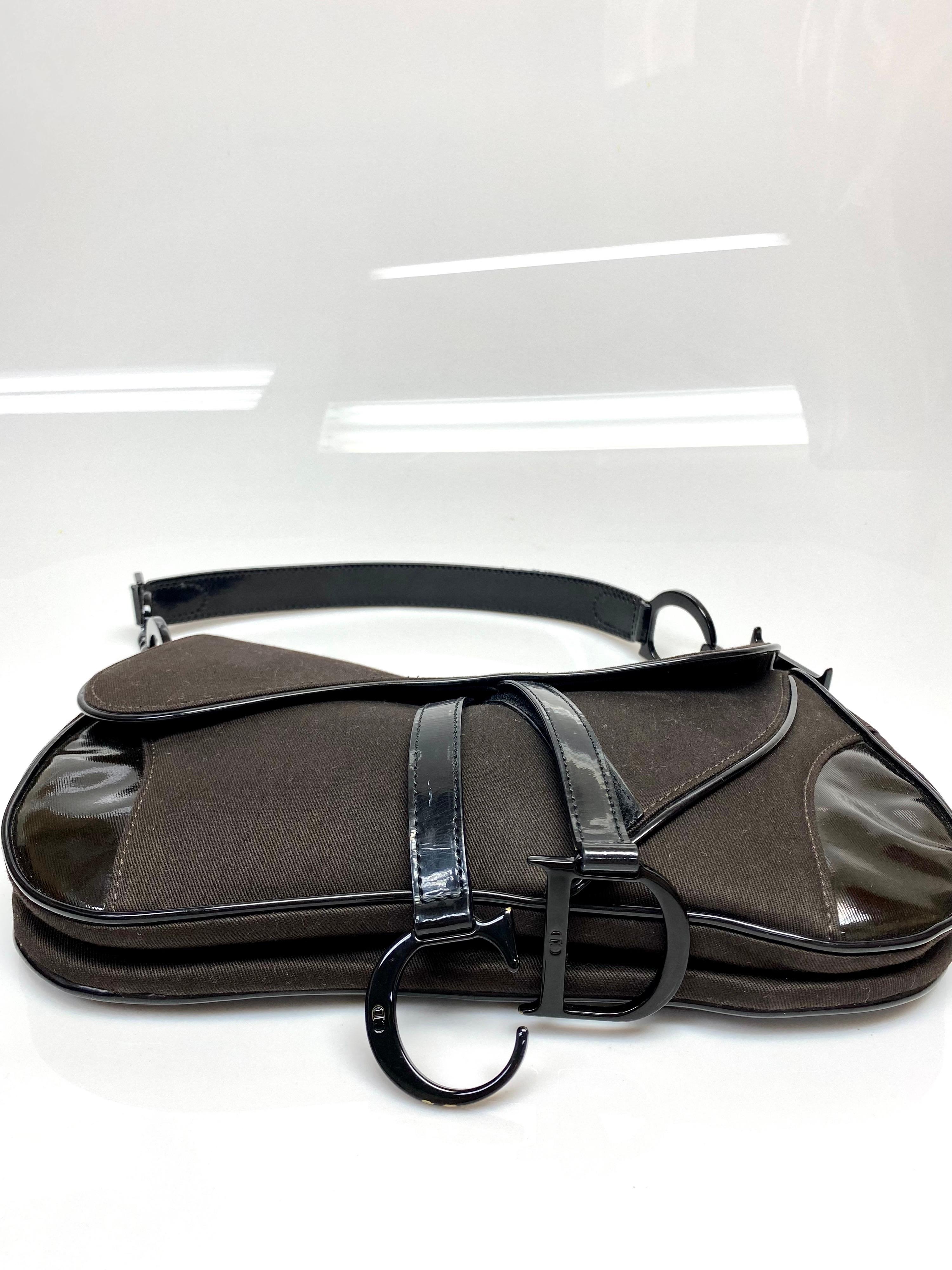 Women's Christian Dior Brown/Black Patent Saddle bag