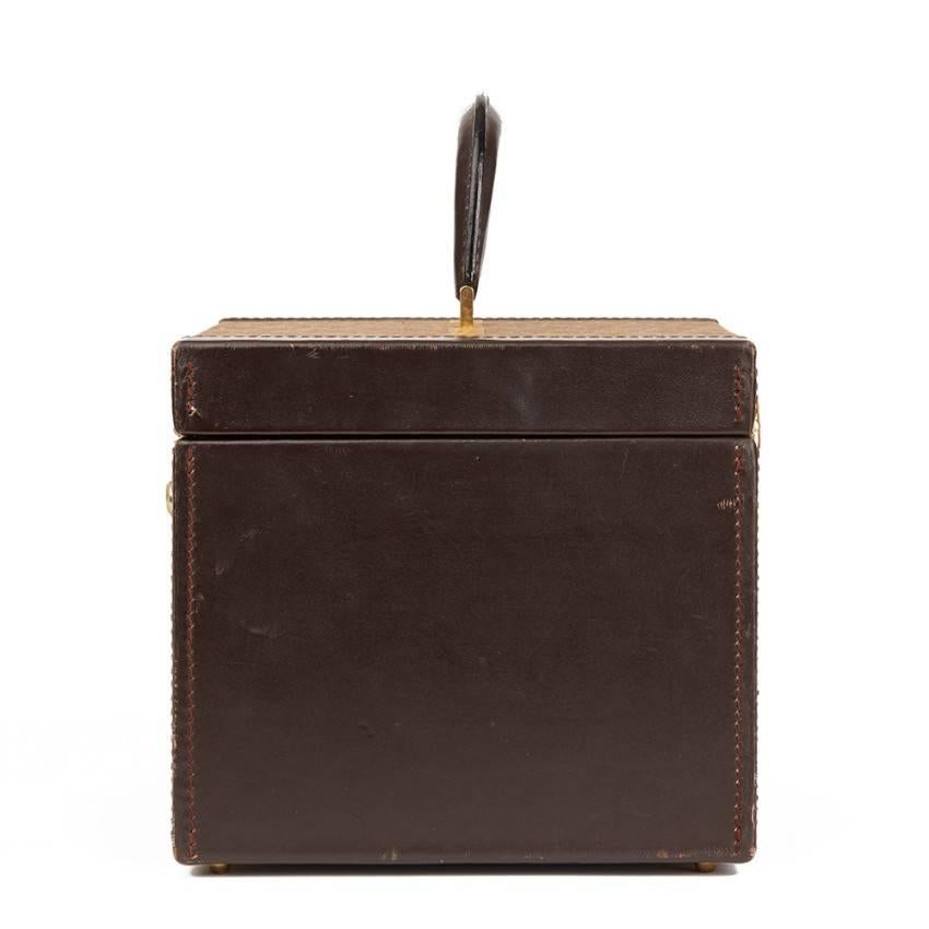 Marron Christian Dior Vanity Case vintage en cuir de veau marron et toile en vente