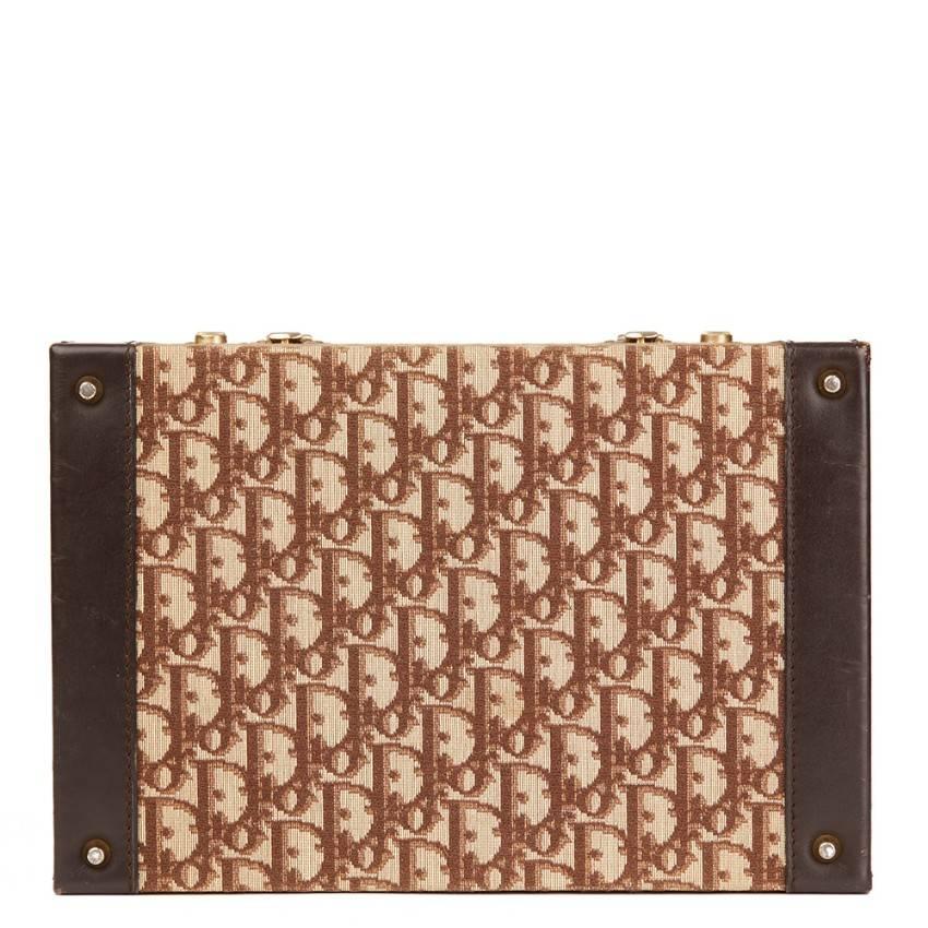 Christian Dior Vanity Case vintage en cuir de veau marron et toile Excellent état - En vente à London, GB