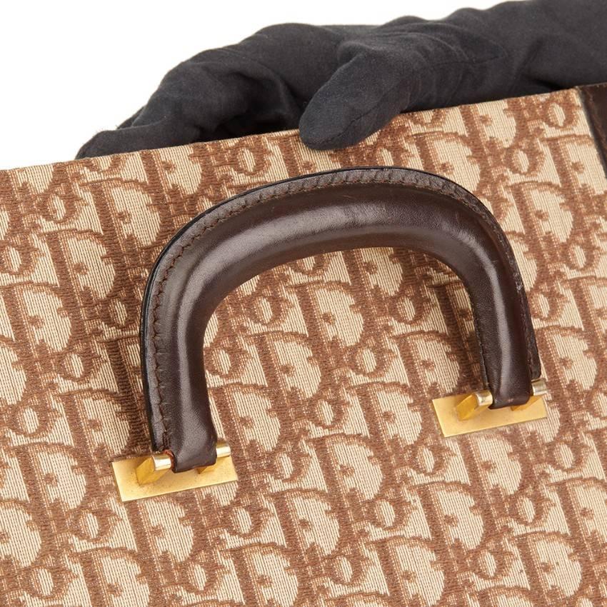 Christian Dior Vanity Case vintage en cuir de veau marron et toile Pour femmes en vente