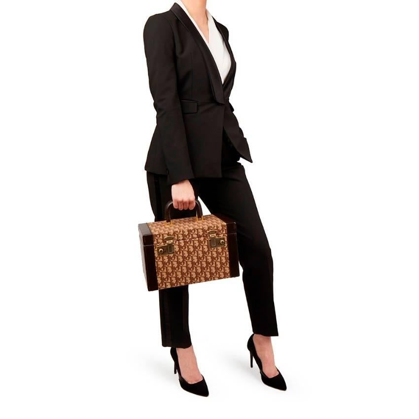 Christian Dior Vanity Case vintage en cuir de veau marron et toile en vente 4