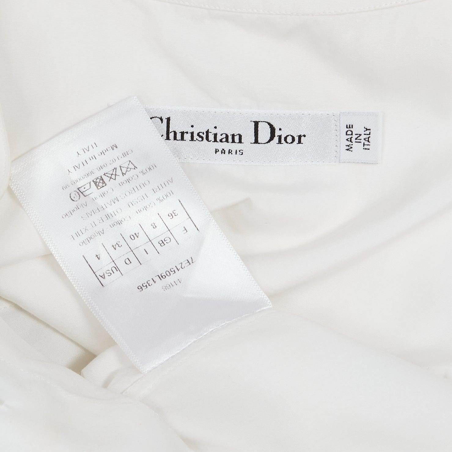 CHRISTIAN DIOR brown CD logo bee white cotton pleat shirt dress FR36 S 5