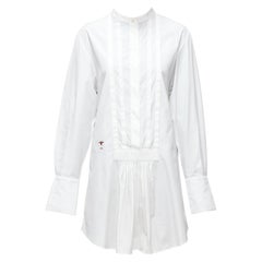 CHRISTIAN DIOR brown CD logo bee white cotton pleat shirt dress FR36 S