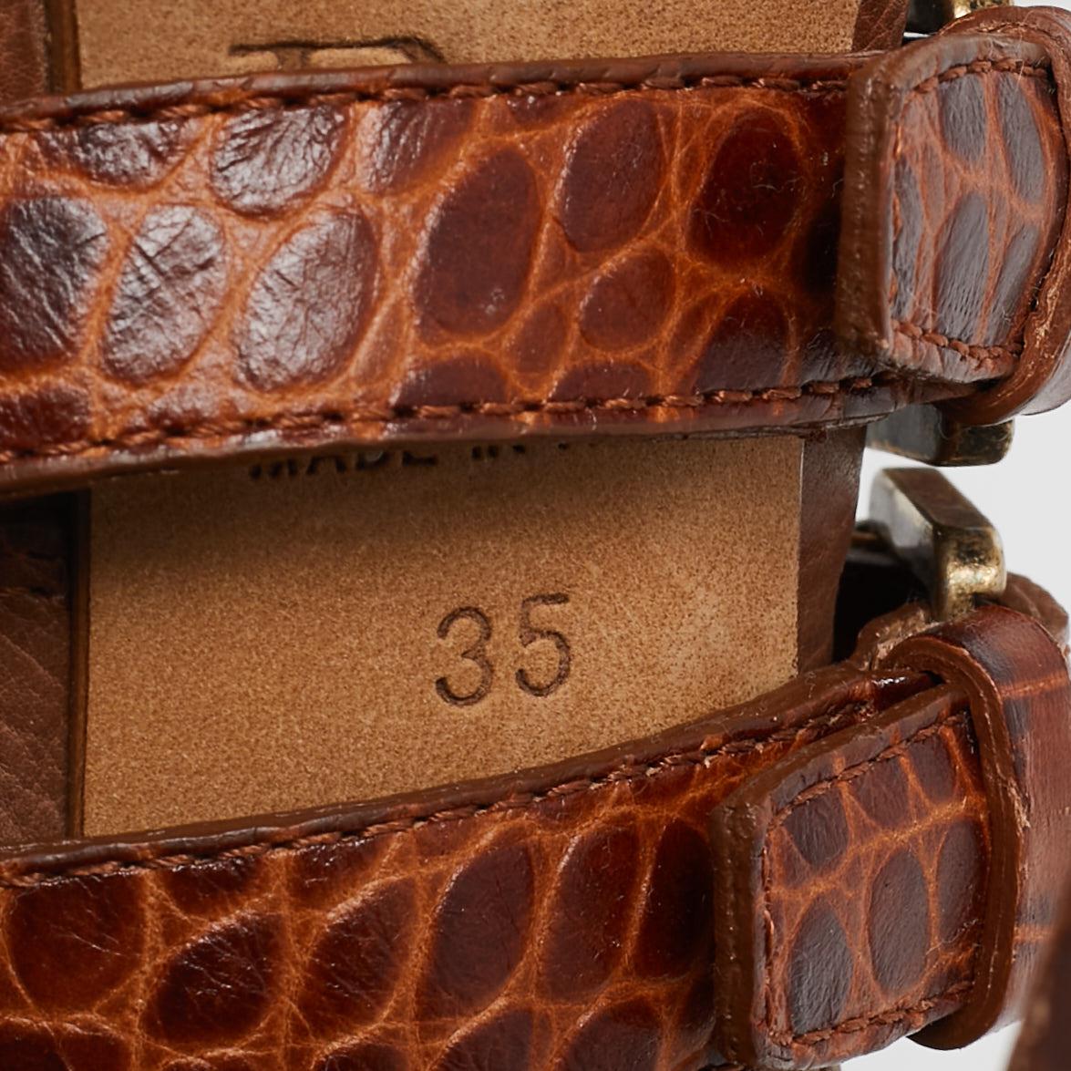 Christian Dior Brown Krokoprägung und Leder Schnürstiefel Größe 35 im Angebot 5