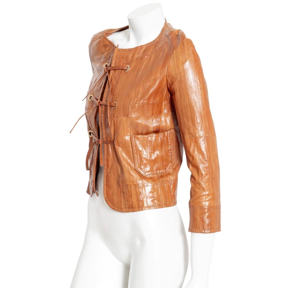Christian Dior Brown Aal Leder Tülle Jacke (Galliano für Dior) für Damen oder Herren im Angebot