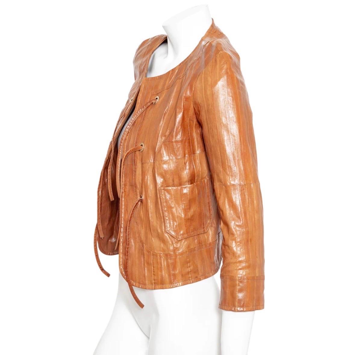 Christian Dior Brown Eel Leather Grommet Jacket (Galliano For Dior) For Sale 1
