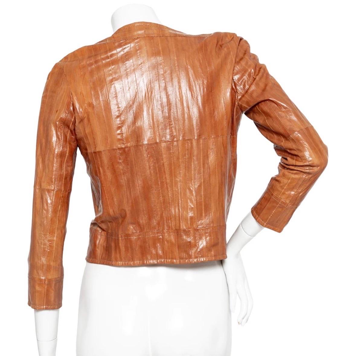 Christian Dior Brown Eel Leather Grommet Jacket (Galliano For Dior) For Sale 3