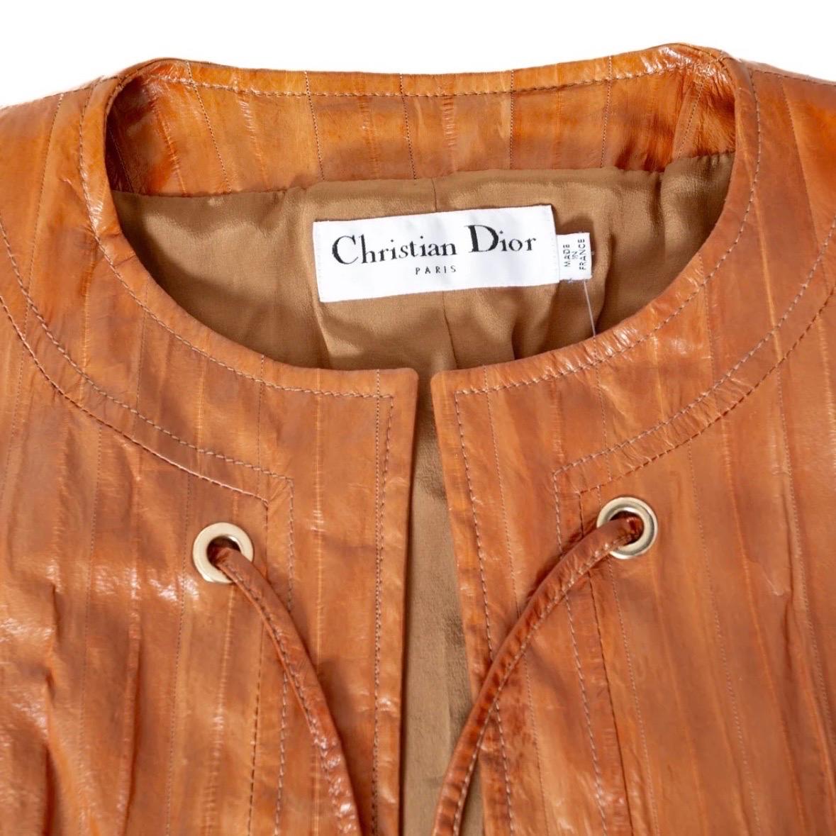 Christian Dior Brown Eel Leather Grommet Jacket (Galliano For Dior) For Sale 5