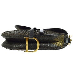 Christian Dior Brown Gold Exotic Snakeskin  Leather 'CD' Logo Charm Shoulder Bag