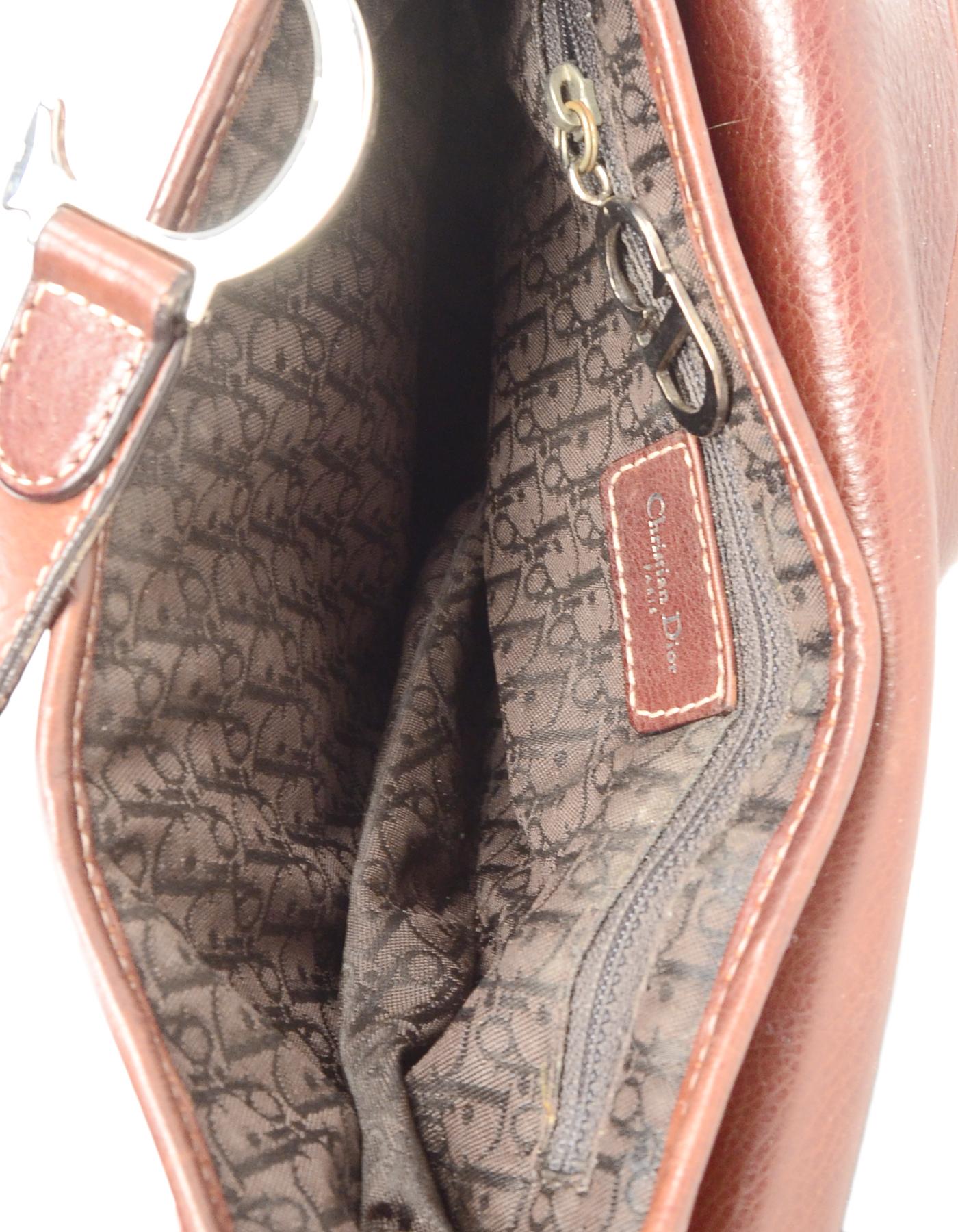 Black Christian Dior Brown Leather Embroidered Floral D Buckle Saddle Bag