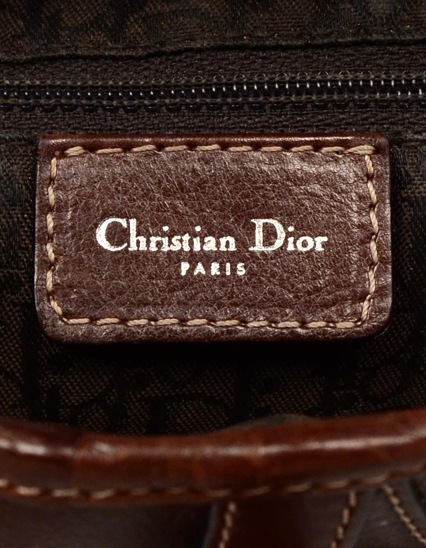 Christian Dior Brown Leather Embroidered Floral D Buckle Saddle Bag In Excellent Condition In New York, NY
