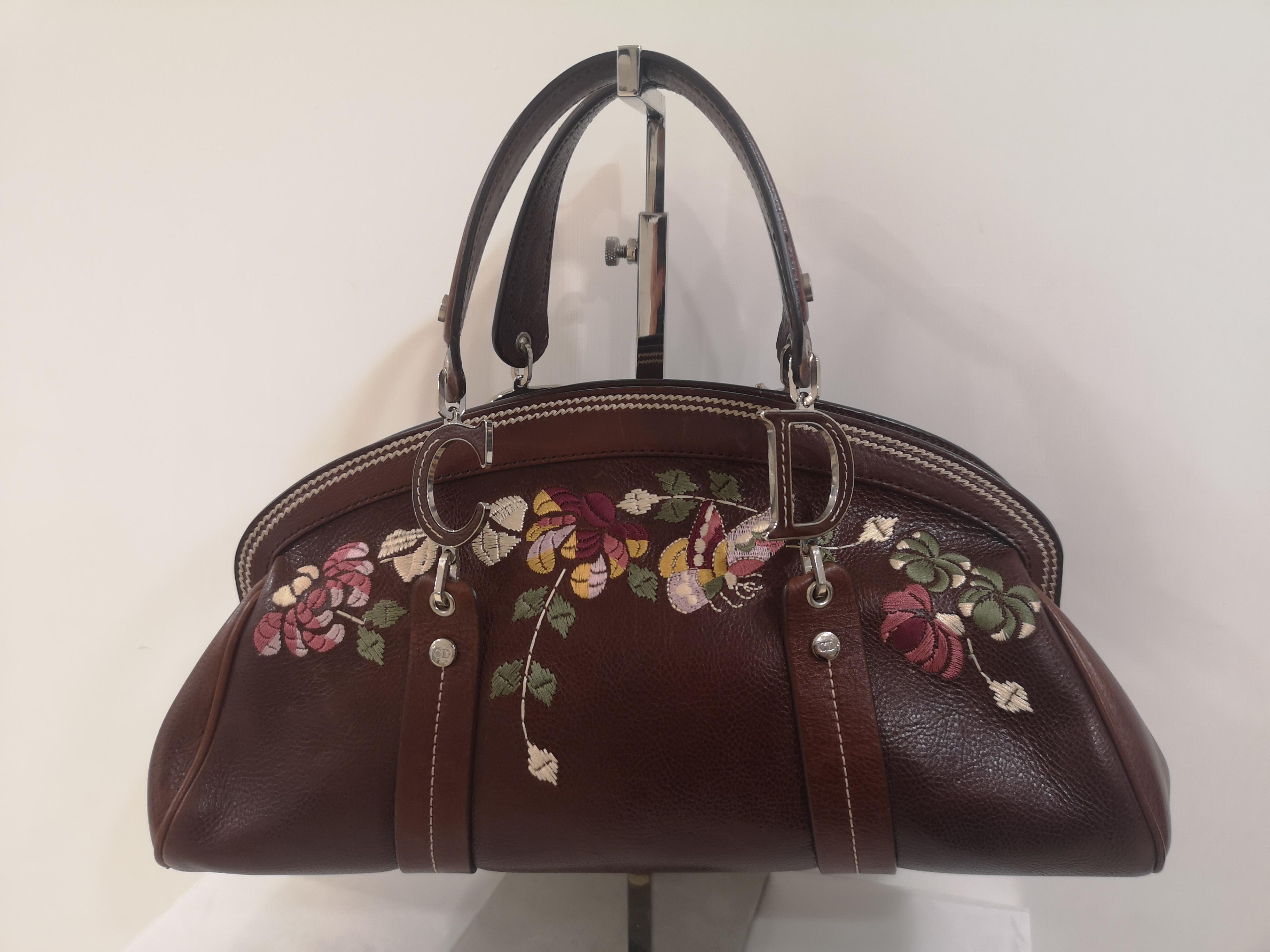 Christian Dior Brown Leather flowers frame satchel /  handbag 5