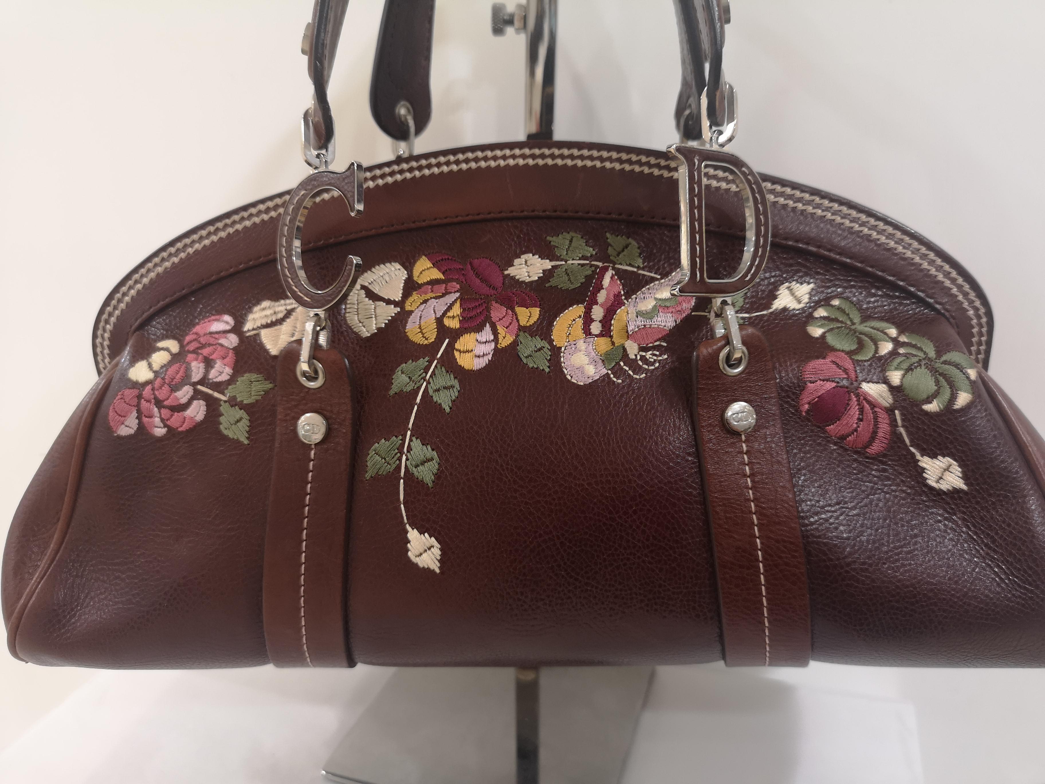 Christian Dior Brown Leather flowers frame satchel /  handbag 6