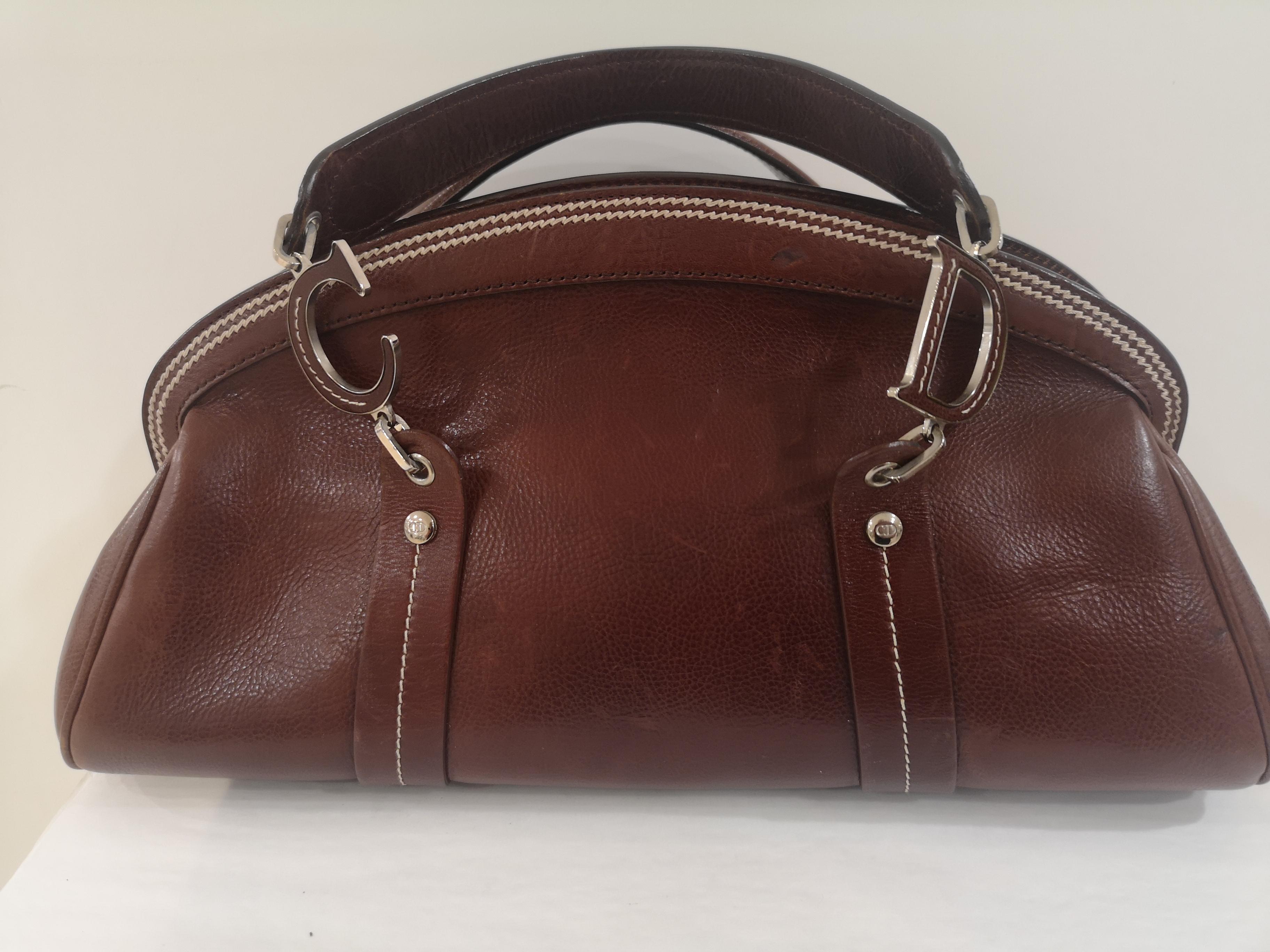 Women's or Men's Christian Dior Brown Leather flowers frame satchel /  handbag